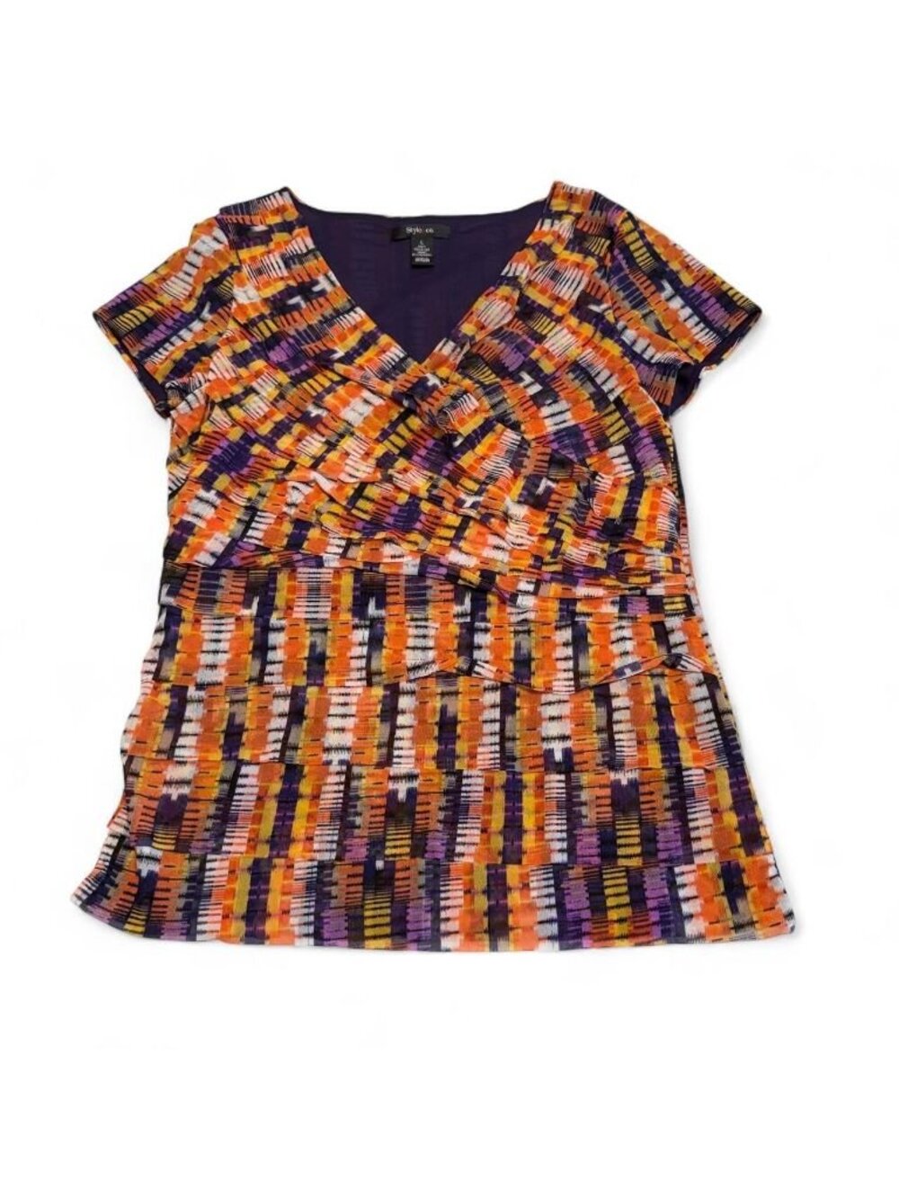 Vintage Y2K Style & Co Micro Mesh Babydoll Blouse Top Women's Large Abstract